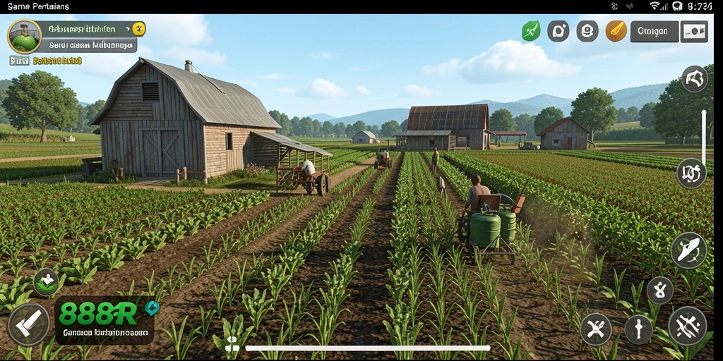 Screenshot gameplay 888R yang menampilkan aktivitas pertanian yang seru.
