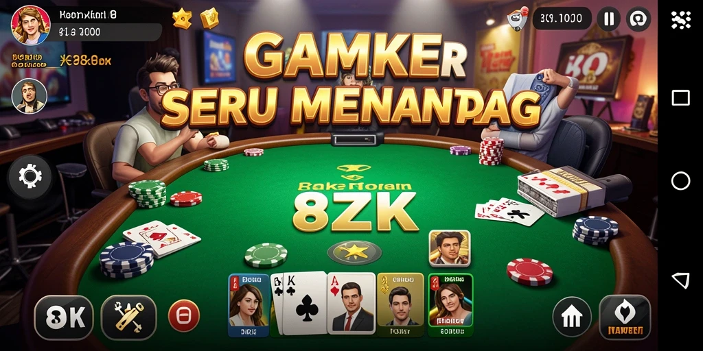 Tangkapan layar gameplay 8ZK dengan suasana poker yang seru.