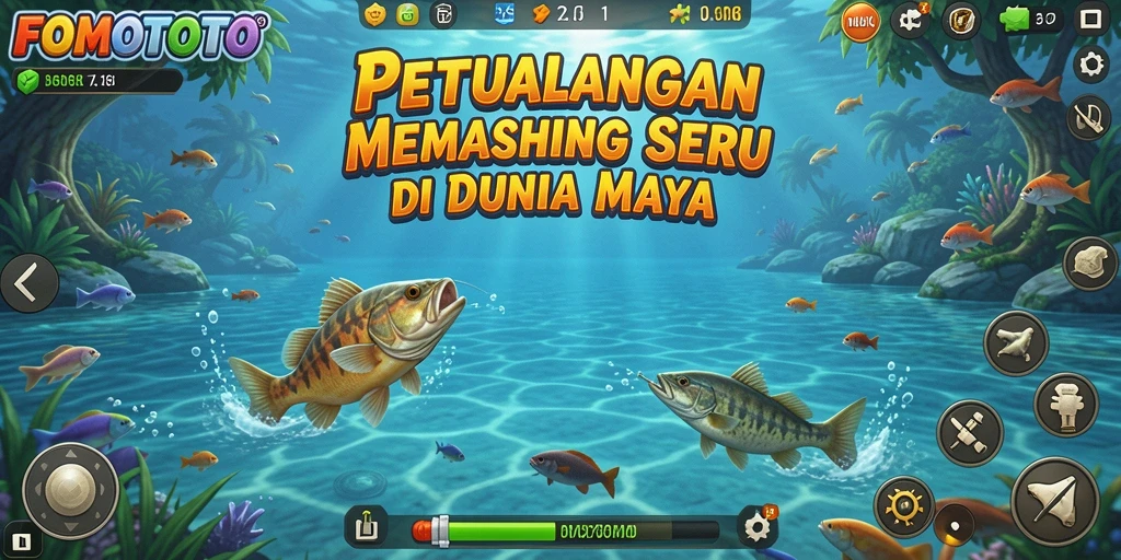 Tampilan gameplay FOMOTOTO dengan aksi memancing seru.