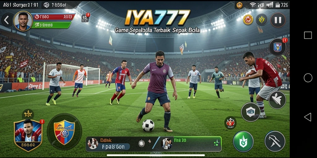 Tangkapan layar utama menampilkan aksi sepak bola yang mendebarkan.