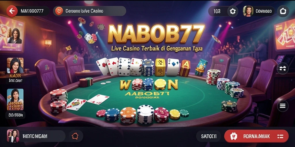 Screenshot menunjukkan dealer profesional dan suasana Live Casino yang menegangkan.
