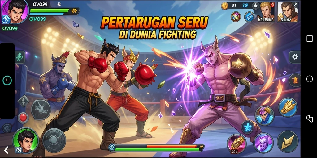 Screenshot utama OVO99 menunjukkan aksi pertarungan yang mendebarkan.